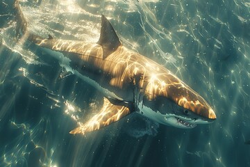 Poster - Great White Shark Swimming in the Sunlight