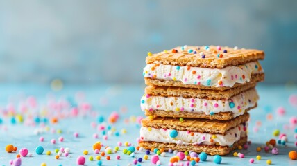 Wall Mural - Colorful layered ice cream sandwiches with decorative sprinkles