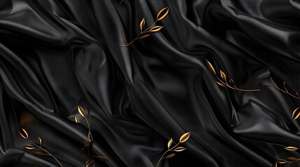 Black luxury cloth silk satin velvet with floral design