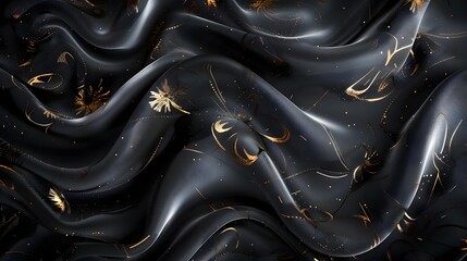 Wall Mural - Black luxury cloth silk satin velvet with floral pattern