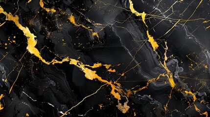 Wall Mural - Black marble texture background with golden veins
