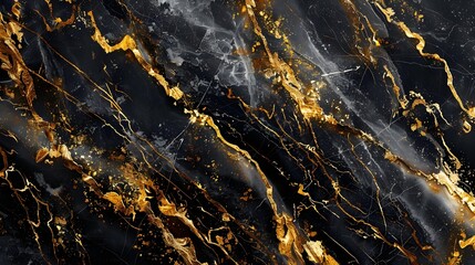 Wall Mural - Black marble texture background with golden veins