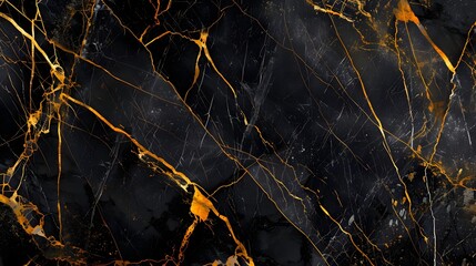 Wall Mural - Black marble texture background with golden veins