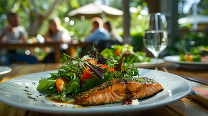 restaurant food with fresh ingredients on the grill