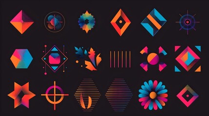 Wall Mural - Collection of retrofuturistic geometry design elements