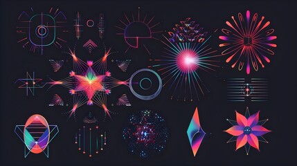 Wall Mural - Collection of retrofuturistic geometry design elements