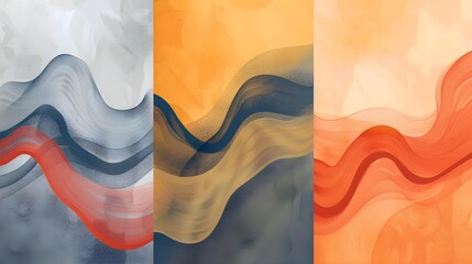 Wall Mural - Set of minimalist hand-drawn fluid shapes background