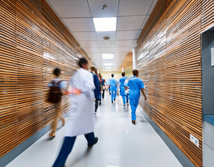 doctor in hospital corridor, modern healthcare, busy hospital