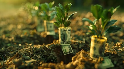 Money growing on tree with USA currency dollar cash