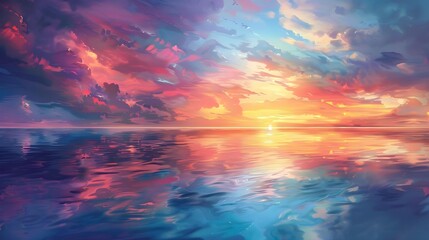 Scenic view of smooth water and colorful sky