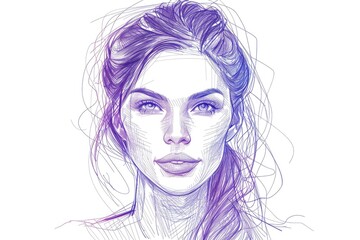 beautiful woman face illustration continous drawing single line art