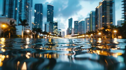 Wall Mural - A city skyline with a large body of water in the foreground