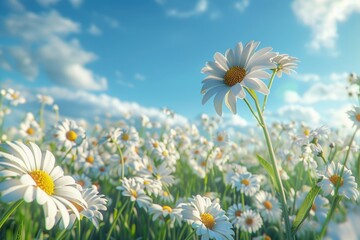 Wall Mural - colorful spring meadow with wildflowers under sunny skies.