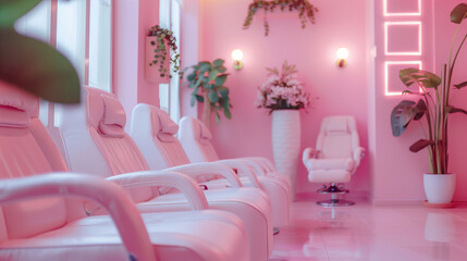 Wall Mural - Elegant Salon Interior with Pink and White Chairs