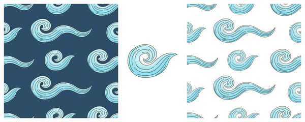 Wall Mural - Set Creative marine seamless pattern. Pattern in hand draw style, created for fabrics