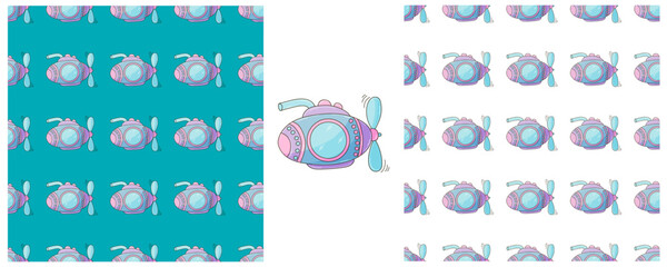 Wall Mural - Set Creative marine seamless pattern. Pattern in hand draw style, created for fabrics