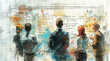 © Enrique - business group on wall with people writing on it, character sketch on wall also, in the style of editorial illustrations
