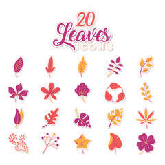 Wall Mural - autumn leaves stickers icons set vector