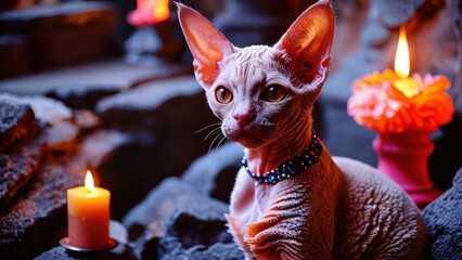 Wall Mural - Sphynx Cat With Candles.