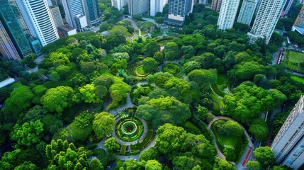 Wall Mural - A large park with a circular flower bed in the middle