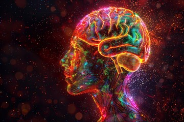 Wall Mural - colorful brain light bulb illustration symbolizing creativity and innovation in a vibrant modern dig