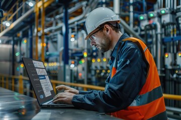 Engineer uses high tech software for industrial factory automation.