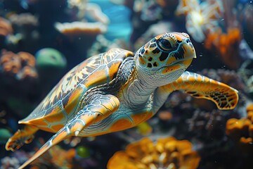 Sticker - Sea Turtle in Coral Reef