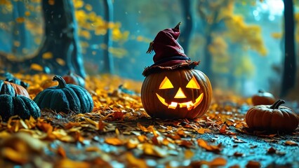 Canvas Print - Jack-o'-Lantern in the Woods.