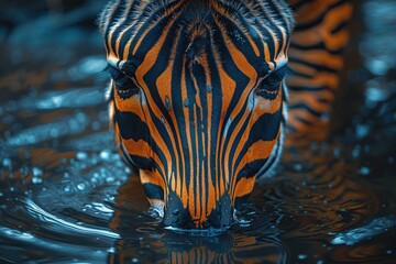 Poster - Zebra Drinking from a Water Source