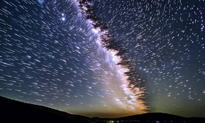 Wall Mural - Celestial Tapestry: The Milky Way arches across a star-streaked sky in a mesmerizing long exposure, capturing the awe-inspiring beauty of the cosmos. 