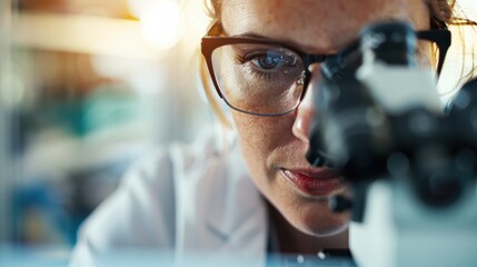 Wall Mural - a blurred close-up of a laboratory professional working diligently in a modern lab environment, symb