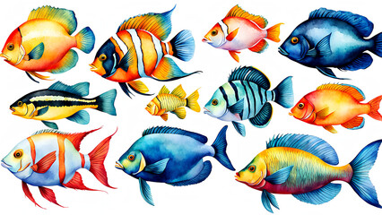 Wall Mural - Nature-Inspired Art: Vibrant Tropical Fish Paintings