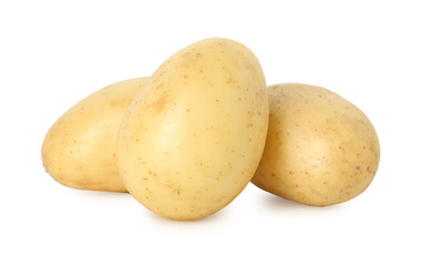 Three young fresh potatoes isolated on white