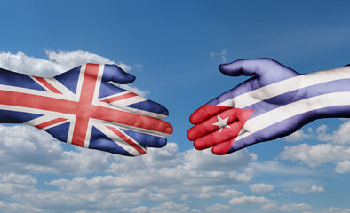 Cuba and United Kingdom country handshaking with flags, consensus concept international co-operation illustration