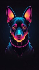 Outline dog neon in the dark gradient colors