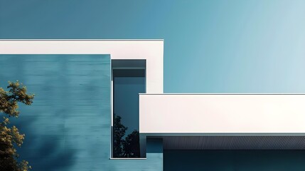 Minimalistic architecture facades on blue background