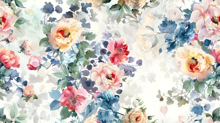 Sticker - Seamless floral pattern with watercolor flowers