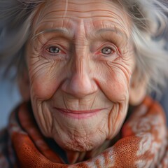 Wall Mural - Smiling happy wrinkled elderly caucasian woman looking at the camera