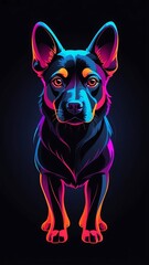 Outline dog neon in the dark gradient colors