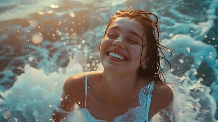 Beautiful happy woman at the sea