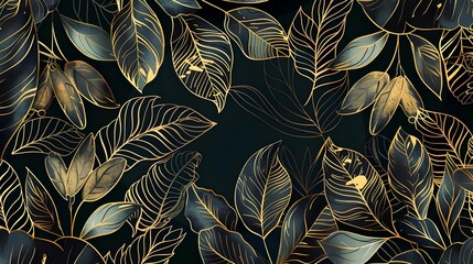 Wall Mural - Luxury gold line art with variegated plants