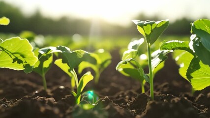 Poster - Young green seedlings growing in the soil