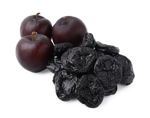 Wall Mural - Delicious prunes and fresh ripe plums isolated on white