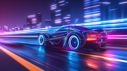 A futuristic electric car with neon lights