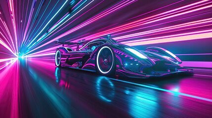 A futuristic electric car with neon lights