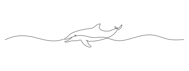 Leinwandbilder - One continuous line drawing of dolphin. Sea animal in wildlife in simple linear style. Summer concept in Editable stroke. Doodle vector illustration