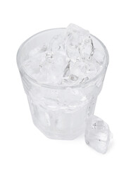 Canvas Print - Refreshing water with ice cubes in glass isolated on white