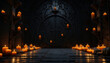 © si9nzation - Halloween Podium with Pumpkins and Gothic Decor on Dark Background