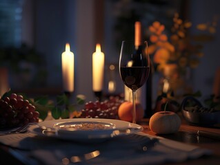 A simple dinner setting with a wine glass and plate, suitable for illustrations, blogs or social media posts