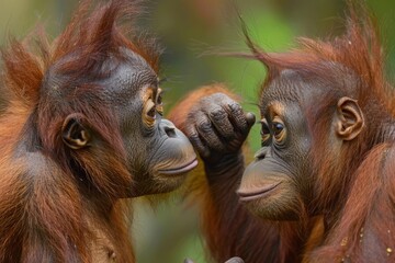 Curious Orangutan Pair Gazing at Each Other